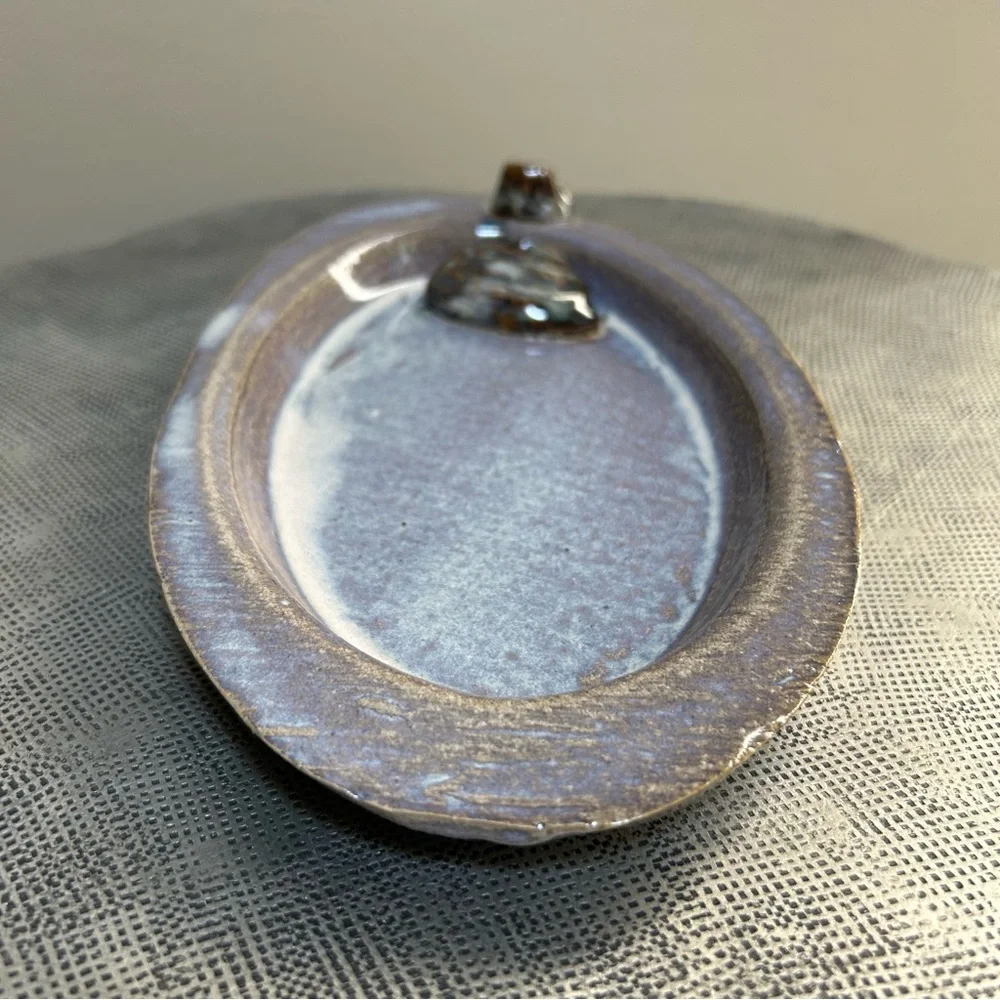 Studio Pottery ~ Decorative Handmade Oval Pottery Tray with Shell and Barnacle